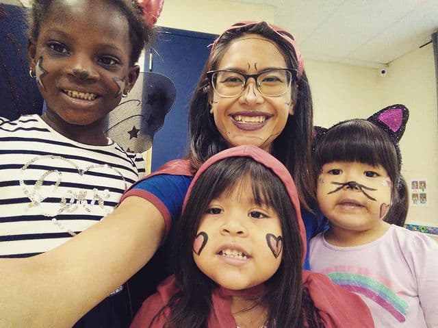 An Ile Coco educator with children at our bilingual daycare in NDG (Somerled), Montréal